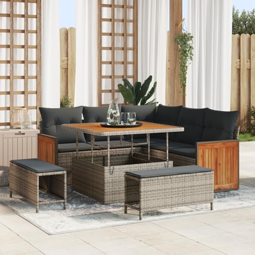 Gecheer 8-teilige Garten Sofa Set mit Kissen Grau Poly Rattan Akazie Gecheer 8-teilige Garten Sofa Set mit Kissen Grau Poly Rattan Akazie von Gecheer