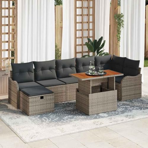 Gecheer 8-teilige Garten-Sofaset mit Kissen Grau Poly-Rattan, 2-Sitzer Garten-Sofa mit Kissen Grau Poly-Rattan, Gartenlounge Esstisch Lounge Möbel Set für Outdoor Garten Terrasse Balkon Möbel Gecheer 8-teilige Garten-Sofaset mit Kissen Grau Poly-Rattan, 2-Sitzer Garten-Sofa mit Kissen Grau Poly-Rattan, Gartenlounge Esstisch Lounge Möbel Set für Outdoor Garten Terrasse Balkon Möbel von Gecheer