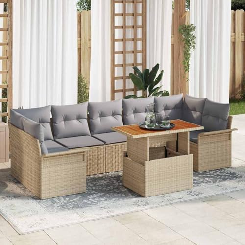 Gecheer 8-teilige Gartensofa Set mit Kissen Beige Poly Rattan, 2-Sitzer Gartensofa mit Stauraum & Kissen Beige Poly Rattan, Outdoor Lounge Sitzgruppe zum Entspannen für Terrasse und Garten3358037 Gecheer 8-teilige Gartensofa Set mit Kissen Beige Poly Rattan, 2-Sitzer Gartensofa mit Stauraum & Kissen Beige Poly Rattan, Outdoor Lounge Sitzgruppe zum Entspannen für Terrasse und Garten3358037 von Gecheer