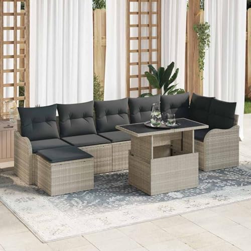 Gecheer 8-teiliges Garten Sofa Set mit Kissen, 2-Sitzer Garten Sofa mit Stauraum & Kissen Poly Rattan, Garten Sitzgruppe Esstisch Essgruppe Gartenmöbel Set für Balkon Terrasse Café-Bereich3357245 von Gecheer