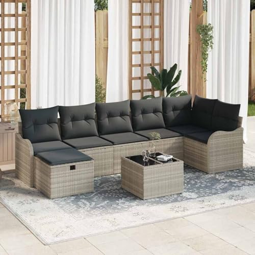 Gecheer 8-teiliges Garten Sofa Set mit Kissen, 2-Sitzer Garten Sofa mit Stauraum und Kissen Poly Rattan, Garten Sitzgruppe Esstisch Essgruppe Gartenmöbel Set für Balkon Terrasse Café-Bereich3360343 von Gecheer