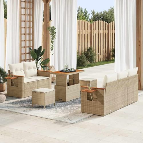 Gecheer 8-teiliges Garten Sofa Set mit Kissen Beige, 3-teiliges Garten Esszimmer Set mit Kissen Beige, Gartenlounge Esstisch Lounge Möbel Set für Outdoor Garten Terrasse Balkon Möbel3363121 von Gecheer