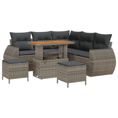 Gecheer 8-teiliges Garten-Sofa Set mit Kissen Grau Poly-Rattan Akazie von Gecheer