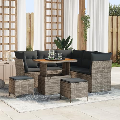 Gecheer 8-teiliges Garten-Sofa-Set mit Kissen Grau Poly Rattan Akazie von Gecheer