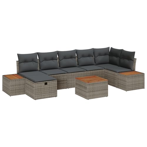 Gecheer 8-teiliges Garten-Sofa-Set mit Kissen Grau Poly Rattan Gartenmöbel Set von Gecheer