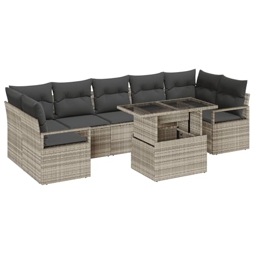Gecheer 8-teiliges Garten Sofa Set mit Kissen Hellgrau Poly Rattan Gartenlounge Outdoor Gartensofa Sofa Im Freien von Gecheer
