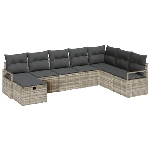 Gecheer 8-teiliges Garten-Sofa-Set mit Kissen Hellgraues Poly-Rattan Gartenmöbel Set von Gecheer