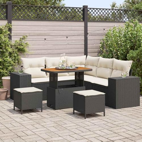 Gecheer 8-teiliges Garten-Sofa-Set mit Kissen Schwarz, 3-teiliges Garten-Dining-Set mit Kissen Schwarz, Garten Sitzgruppe Esstisch Essgruppe Gartenmöbel Set für Balkon Terrasse Café-Bereich3363955 von Gecheer