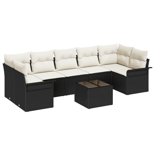 Gecheer 8-teiliges Garten-Sofa-Set mit Kissen Schwarz Poly-Rattan, 2-Sitzer Garten-Sofa mit Stauraum und Kissen Schwarz Poly-Rattan Garten Sitzgruppe Gartenlounge Gartenmöbel Set von Gecheer