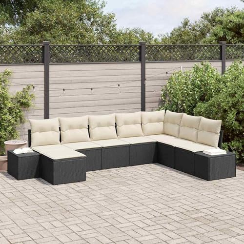 Gecheer 8-teiliges Garten Sofa Set mit Kissen Schwarz Poly-Rattan, Garten Sitzgruppe Esstisch Essgruppe Gartenmöbel Set für Balkon Terrasse Café-Bereich3347177 von Gecheer