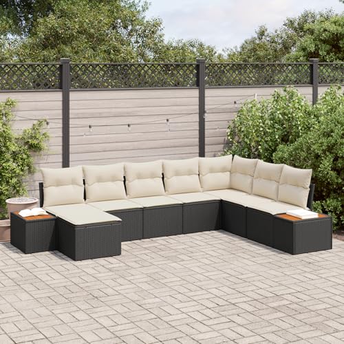 Gecheer 8-teiliges Garten Sofa Set mit Kissen Schwarz Poly Rattan Akazie Gartenlounge Outdoor Gartensofa Sofa Im Freien von Gecheer
