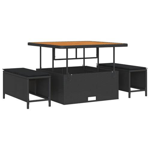 Gecheer 8-teiliges Garten Sofa Set mit Kissen Schwarz Poly Rattan Akazie von Gecheer