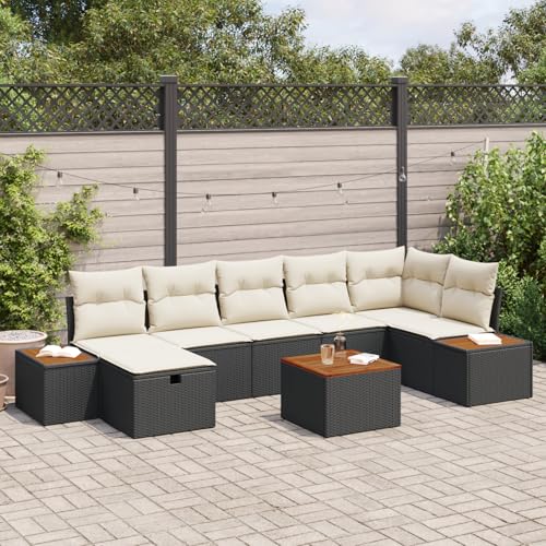 Gecheer 8-teiliges Garten Sofa Set mit Kissen Schwarz Poly Rattan Gartenlounge Outdoor Gartensofa Sofa Im Freien von Gecheer