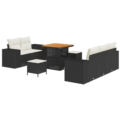Gecheer 8-teiliges Garten-Sofa-Set mit Kissen in Schwarz aus Poly-Rattan von Gecheer