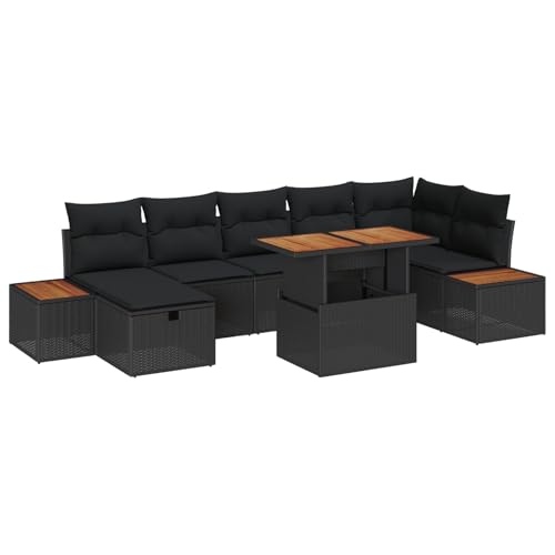 Gecheer 8-teiliges Garten Sofa Set mit Kissen in Schwarz aus Poly Rattan von Gecheer