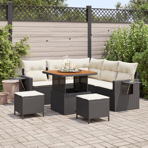 Gecheer 8-teiliges Garten Sofaset mit Kissen Schwarz Poly-Rattan Akazie von Gecheer