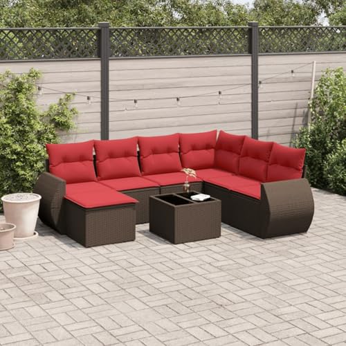 Gecheer 8-teiliges Gartensofa-Set mit Kissen, braun, Polyrattan, Garten Sitzgruppe Esstisch Essgruppe Gartenmöbel Set für Balkon Terrasse Café-Bereich3221713 von Gecheer