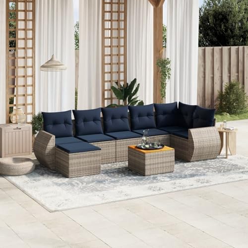 Gecheer 8-teiliges Gartensofa-Set mit Kissen, grau, Polyrattan, Garten Sitzgruppe Esstisch Essgruppe Gartenmöbel Set für Balkon Terrasse Café-Bereich3225116 von Gecheer