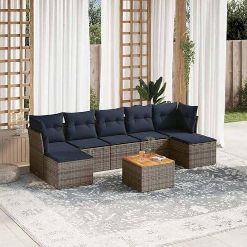 Gecheer 8-teiliges Gartensofa-Set mit Kissen, grau, Polyrattan, Garten Sitzgruppe Esstisch Essgruppe Gartenmöbel Set für Balkon Terrasse Café-Bereich3256110 von Gecheer
