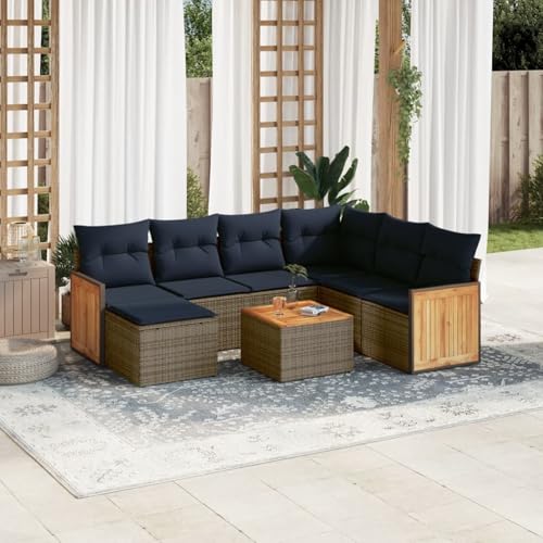 Gecheer 8-teiliges Gartensofa-Set mit Kissen, grau, Polyrattan, Gartenlounge Esstisch Lounge Möbel Set für Outdoor Garten Terrasse Balkon Möbel3227895 von Gecheer