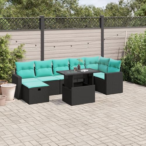 Gecheer 8-teiliges Gartensofa-Set mit Kissen, schwarzes Polyrattan, Garten Sitzgruppe Esstisch Essgruppe Gartenmöbel Set für Balkon Terrasse Café-Bereich3274827 von Gecheer
