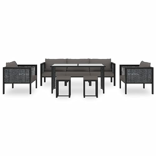 Gecheer 8-TLG. Garten Lounge Set mit Auflagen Polyrattan Gartenmöbel Set Outdoor Lounge Sofa Sofagarnitur Balkonmöbel Gartenlounge Gartensofa Set Loungegruppe Sitzgruppe Poly Rattan Anthrazit von Gecheer