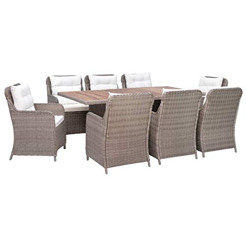 Gecheer 9-TLG. Garten Essgruppe, Terrassenmöbel Set 8 Personen, Sitzgruppe Esstisch mit Glas-Tischplatte & 8 Rattan-Stühle mit Auflagen, Gartenmöbel Set Braun von Gecheer