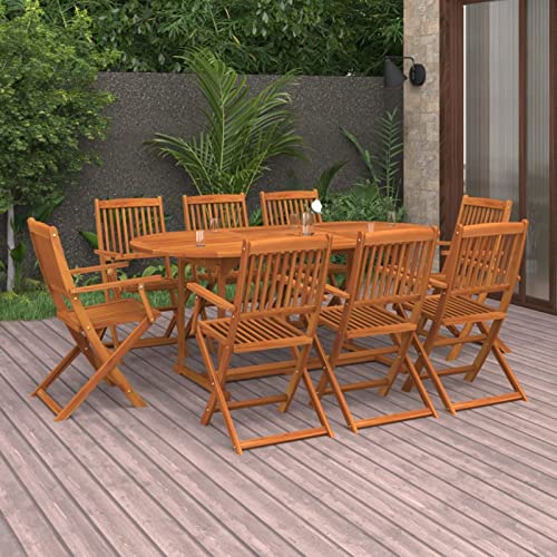 Gecheer 9-TLG. Garten-Essgruppe Gartenset Balkonmöbel Set Gartenmöbel Set Holz Sitzgruppe Balkongarnitur Klapptisch Klappstuhl Massivholz Akazie von Gecheer