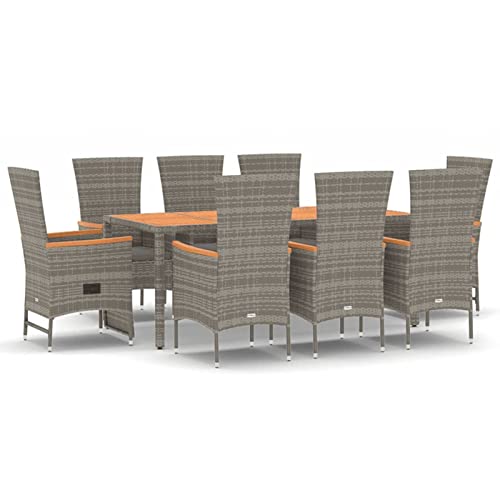 Gecheer 9-TLG. Garten-Essgruppe Poly Rattan Gartengruppe Gartenmöbel Gartengarnitur Terrasse Sitzgruppe, Stuhl + Tisch von Gecheer