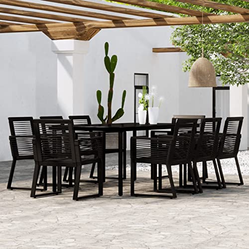 Gecheer 9-TLG. Garten Essgruppe Terrassenmöbel Set 8 Personen Sitzgruppe Gartenmöbel Set Metall Esstisch mit Glas-Tischplatte & 8 Stuhl, Gartengruppe Sitzgarnitur Schwarz von Gecheer