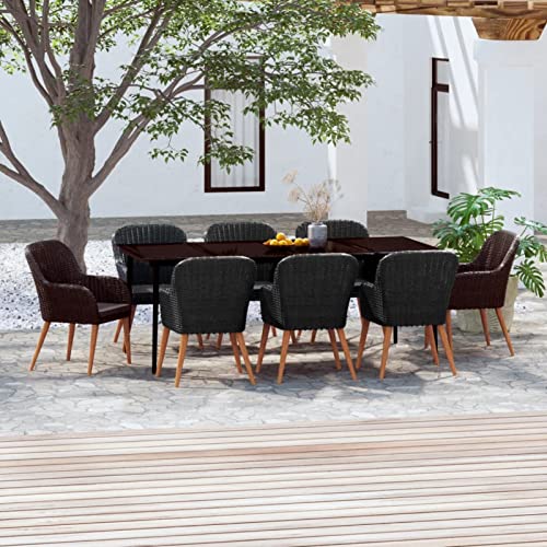 Gecheer 9-TLG. Garten Essgruppe mit 8 Stühlen, Terrassenmöbel Set 8 Personen, Polyrattan Sitzgruppe Esstisch mit Glas-Tischplatte & Stühle mit Sitzkissen, Gartenmöbel Set Schwarz von Gecheer