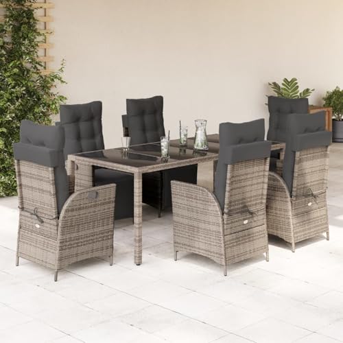 Gecheer 9-TLG. Garten-Essgruppe mit Kissen Grau Poly Rattan, Gartenmöbel Set Tisch Stühlen for Balkonmöbel Outdoor-Essbereich und Café3213331 von Gecheer
