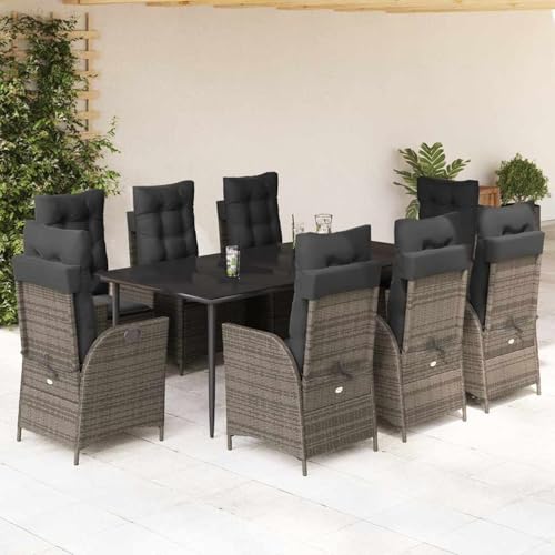 Gecheer 9-TLG. Garten-Essgruppe mit Kissen Grau Poly Rattan, Outdoor Essgruppe Wetterfeste Sitzgruppe Esstisch Stühlen for Terrasse Garten Balkon3213222 Gecheer 9-TLG. Garten-Essgruppe mit Kissen Grau Poly Rattan, Outdoor Essgruppe Wetterfeste Sitzgruppe Esstisch Stühlen for Terrasse Garten Balkon3213222 von Gecheer