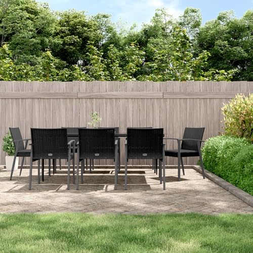 Gecheer 9-TLG. Garten-Essgruppe mit Kissen Poly Rattan und Stahl, Outdoor Essgruppe Wetterfeste Sitzgruppe Esstisch Stühlen for Terrasse Garten Balkon3186984 von Gecheer