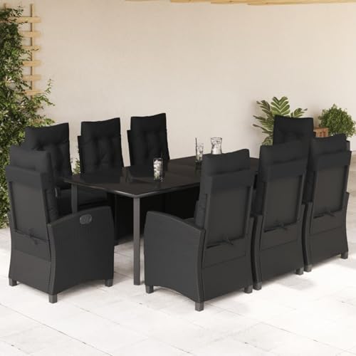 Gecheer 9-TLG. Garten-Essgruppe mit Kissen Schwarz Poly Rattan, Gartenmöbel Set Tisch Stühlen for Balkonmöbel Outdoor-Essbereich und Café3212761 von Gecheer
