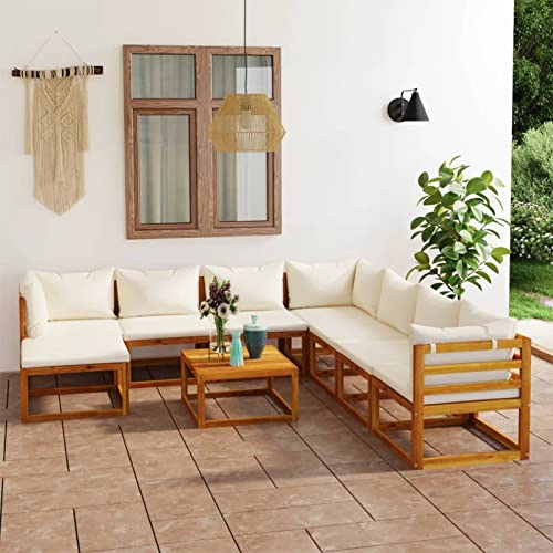 Gecheer 9-TLG. Garten Lounge Holz Loungemöbel Terrassen Gartenmöbel Set Lounge Sofa Outdoor Sitzgruppe Garten Sofa Set Terrassenmöbel Massivholz Akazie von Gecheer