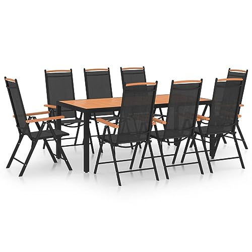 Gecheer 9-TLG. Garten Sitzgruppe Aluminium Gartenmöbel Set 8 Personen Essgruppe Gartentisch mit Stühle Gartengruppe Sitzgarnitur Gartengarnitur Terassenmöbel Schwarz von Gecheer