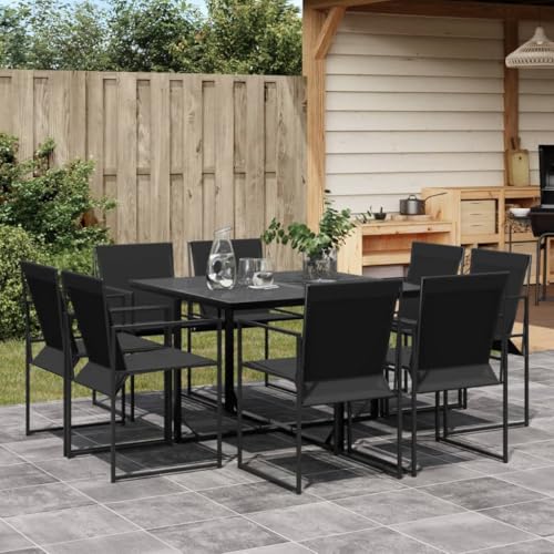 Gecheer 9-TLG. Garten Sitzgruppe Gartenmöbel Set 8 Personen Essgruppe Gartentisch mit Stühle Gartengruppe Sitzgarnitur Gartengarnitur Terassenmöbel Schwarz Textilene von Gecheer