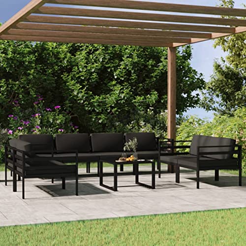 Gecheer 9-TLG. Gartenlounge Aluminium, Lounge Gartenmöbel Set Aluminium, Gartengruppe, Loungemöbel Terrasse, Gartencouch, Gartensofa mit Sitzpolster Anthrazit Aluminium von Gecheer