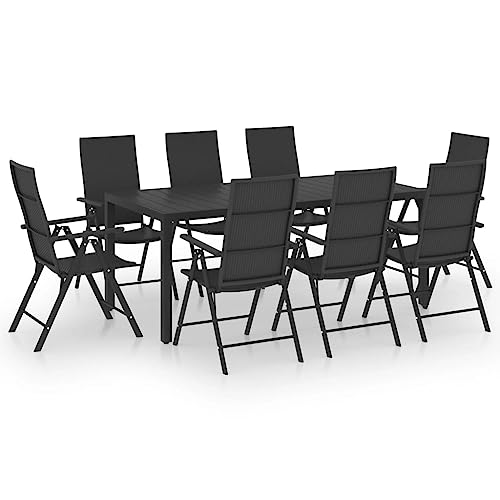 Gecheer 9-TLG.Garten-Essgruppe Gartenmöbel Set 8 Personen,Sitzgruppe 8+1,Tisch mit WPC-Tischplatte & Stühle,Balkon möbel Tterrassenmöbel Gartenlounge Set Gartengarnitur Schwarz von Gecheer