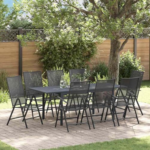 Gecheer 9-teiliges Flurmöbel Set in Anthrazitstahl, Ausziehbarer Gartentisch in Anthrazit (140-210) x90x73 cm aus Stahl, Garten Essgruppe Sitzgruppe Esstisch Stühlen for Garten Terrasse Balkon3378835 von Gecheer