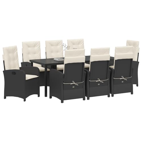 Gecheer 9-teiliges Garten-Dining-Set mit Kissen aus schwarzem Poly-Rattan Essgruppe Sitzgruppe Outdoor Gartenmöbel Set für Terrasse Balkon Restaurant von Gecheer