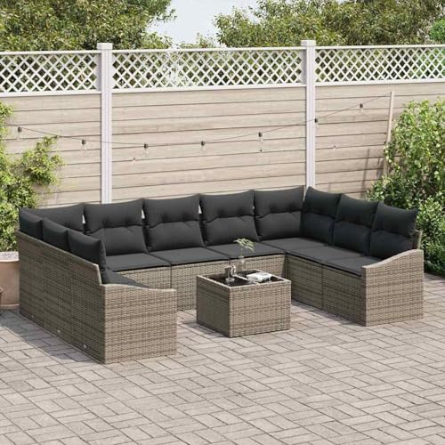 Gecheer 9-teiliges Garten-Essgruppen-Set mit Kissen, Schwarz Poly Rattan, Gartenmöbel Set Tisch Stühlen for Balkonmöbel Outdoor-Essbereich und Café3355558 von Gecheer