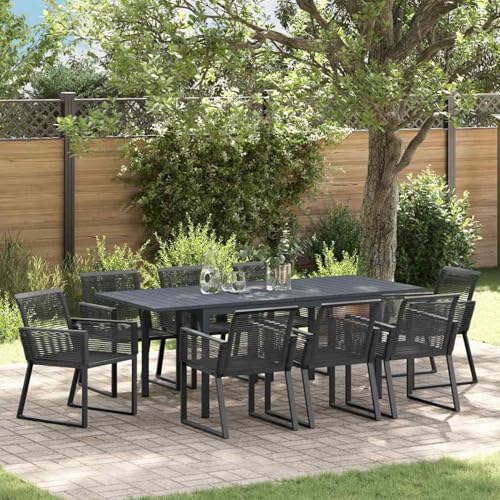 Gecheer 9-teiliges Garten Esszimmer Set Schwarz Poly Rattan, Erweiterbarer Gartentisch Anthrazit (140-210) x90x73 cm, Outdoor Essgruppe Sitzgruppe Esstisch Stühlen for Terrasse Garten Balkon3378829 von Gecheer