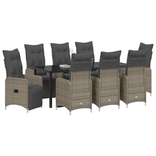 Gecheer 9-teiliges Garten-Esszimmer-Set mit Kissen Beige Poly Rattan Essgruppe Sitzgruppe Outdoor Gartenmöbel Set für Terrasse Balkon Restaurant von Gecheer