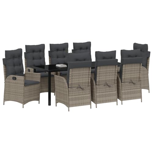Gecheer 9-teiliges Garten-Esszimmer-Set mit Kissen Grau Poly-Rattan Essgruppe Sitzgruppe Outdoor Gartenmöbel Set für Terrasse Balkon Restaurant Gecheer 9-teiliges Garten-Esszimmer-Set mit Kissen Grau Poly-Rattan Essgruppe Sitzgruppe Outdoor Gartenmöbel Set für Terrasse Balkon Restaurant von Gecheer
