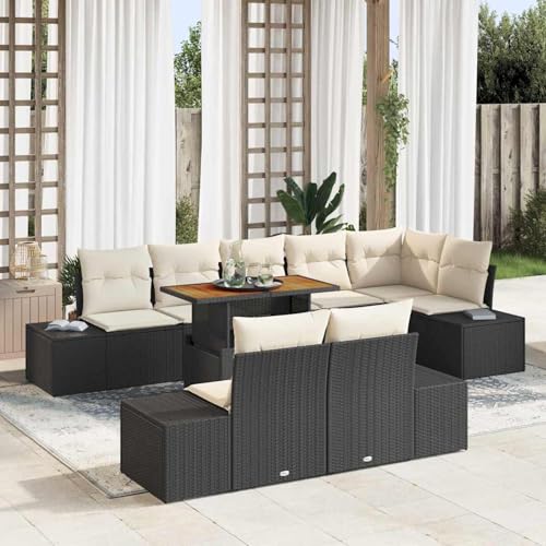 Gecheer 9-teiliges Garten-Esszimmer-Set mit Kissen Schwarz Poly Rattan Akazie, Gartenmöbel Set Tisch Stühlen for Balkonmöbel Outdoor-Essbereich und Café3349977 Gecheer 9-teiliges Garten-Esszimmer-Set mit Kissen Schwarz Poly Rattan Akazie, Gartenmöbel Set Tisch Stühlen for Balkonmöbel Outdoor-Essbereich und Café3349977 von Gecheer