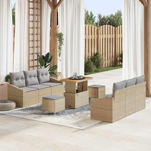 Gecheer 9-teiliges Garten Sofa Set mit Kissen Beige Poly Rattan Akazie, Outdoor Lounge Sitzgruppe zum Entspannen für Terrasse und Garten3362612 Gecheer 9-teiliges Garten Sofa Set mit Kissen Beige Poly Rattan Akazie, Outdoor Lounge Sitzgruppe zum Entspannen für Terrasse und Garten3362612 von Gecheer