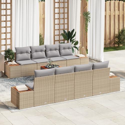 Gecheer 9-teiliges Garten Sofa Set mit Kissen Beige Poly Rattan Akazie Gartenlounge Outdoor Gartensofa Sofa Im Freien Gecheer 9-teiliges Garten Sofa Set mit Kissen Beige Poly Rattan Akazie Gartenlounge Outdoor Gartensofa Sofa Im Freien von Gecheer