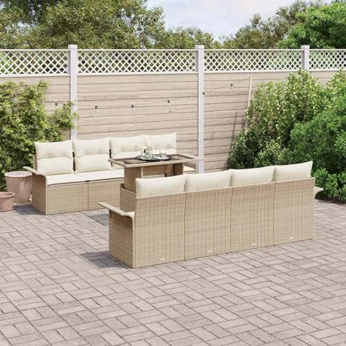 Gecheer 9-teiliges Garten Sofa Set mit Kissen Beiges Poly Rattan, Gartenlounge Esstisch Lounge Möbel Set für Outdoor Garten Terrasse Balkon Möbel3348247 von Gecheer